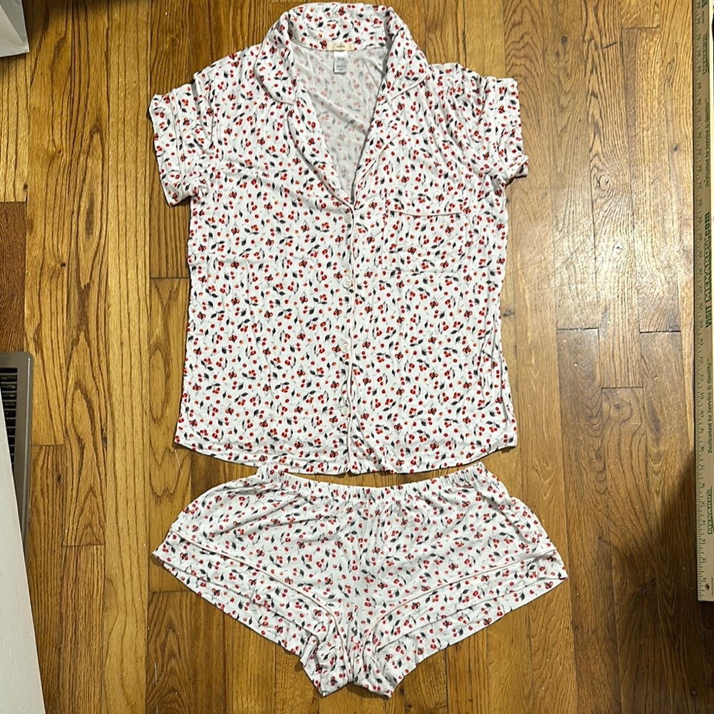 Eberjey White Pajama Set with Red Cherry Print